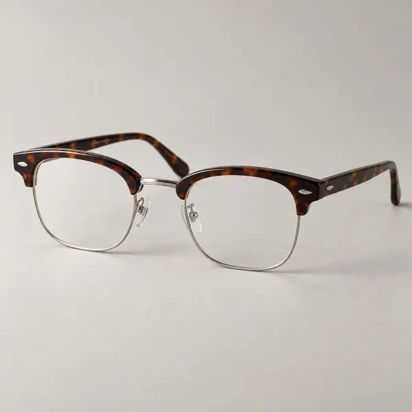 Occhiale browline con sopracciglio in acetato tartaruga e cerchi in metallo argento